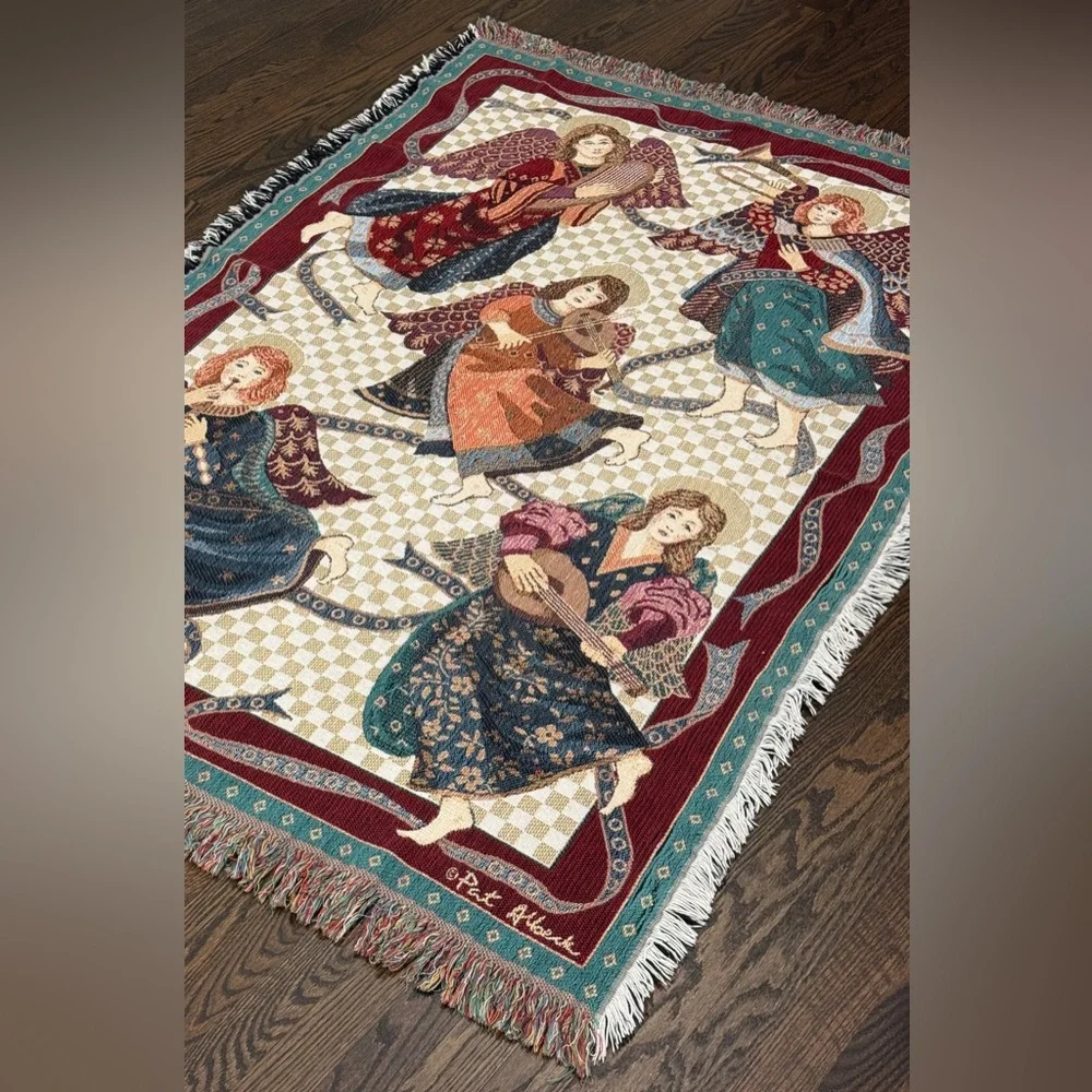 Goodwin Weavers Vintage Tapestry Throw Blanket Pat Albrecht Angels 45” X 67”